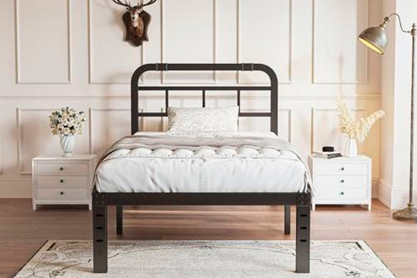 FaFurn Twin XL Size Platform Bed with Headboard - Black, Metal