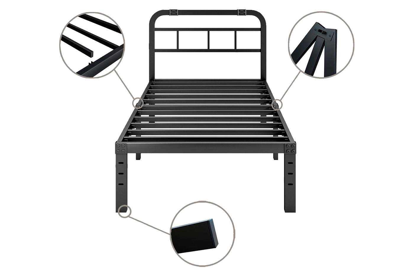 FaFurn Twin XL Size Platform Bed with Headboard - Black, Metal