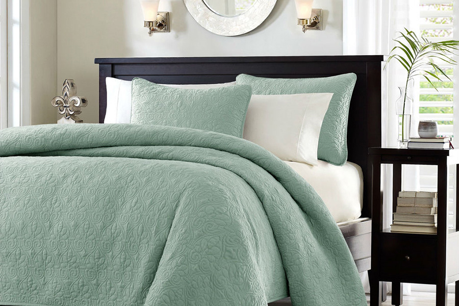 FaFurn Seafoam Quilted Coverlet Quilt Set with Sham - Blue-Green, Twin/Twin Xl Size