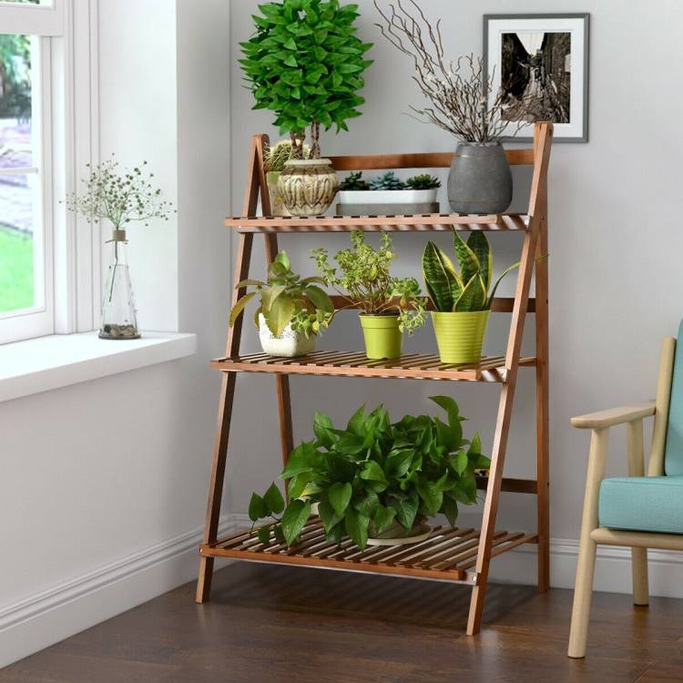 FaFurn Farmhouse 3-Tier Folding Stand Planter Shelving Unit