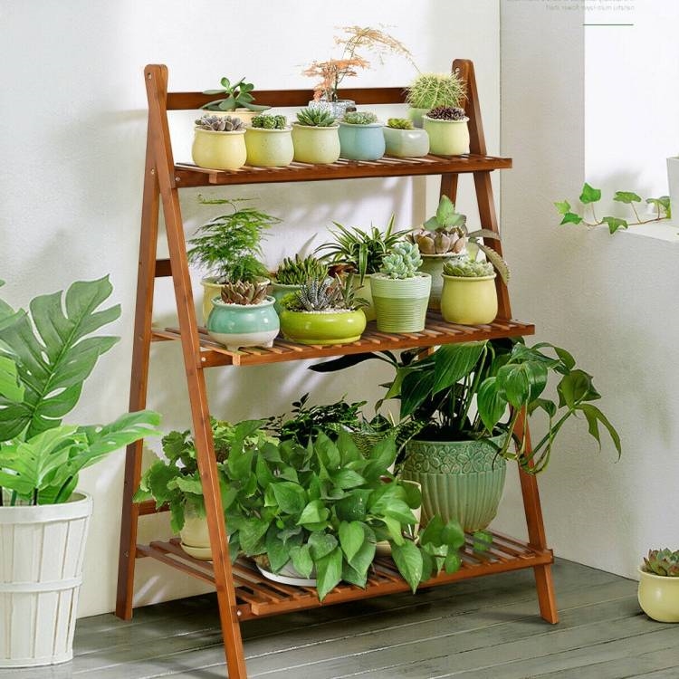 FaFurn Farmhouse 3-Tier Folding Stand Planter Shelving Unit