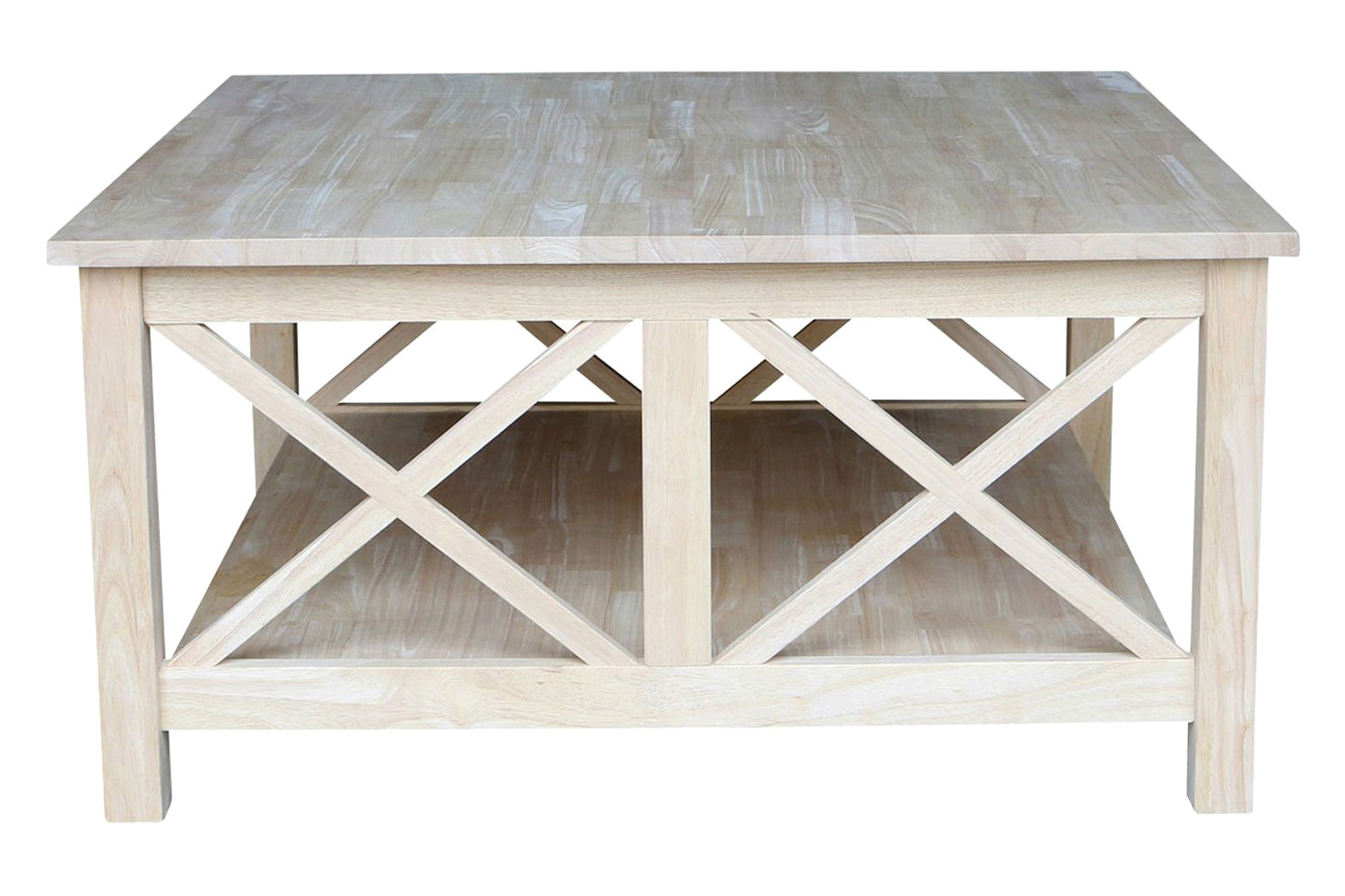 FaFurn™ - Square Unfinished Solid Wood Coffee Table with Bottom Shelf