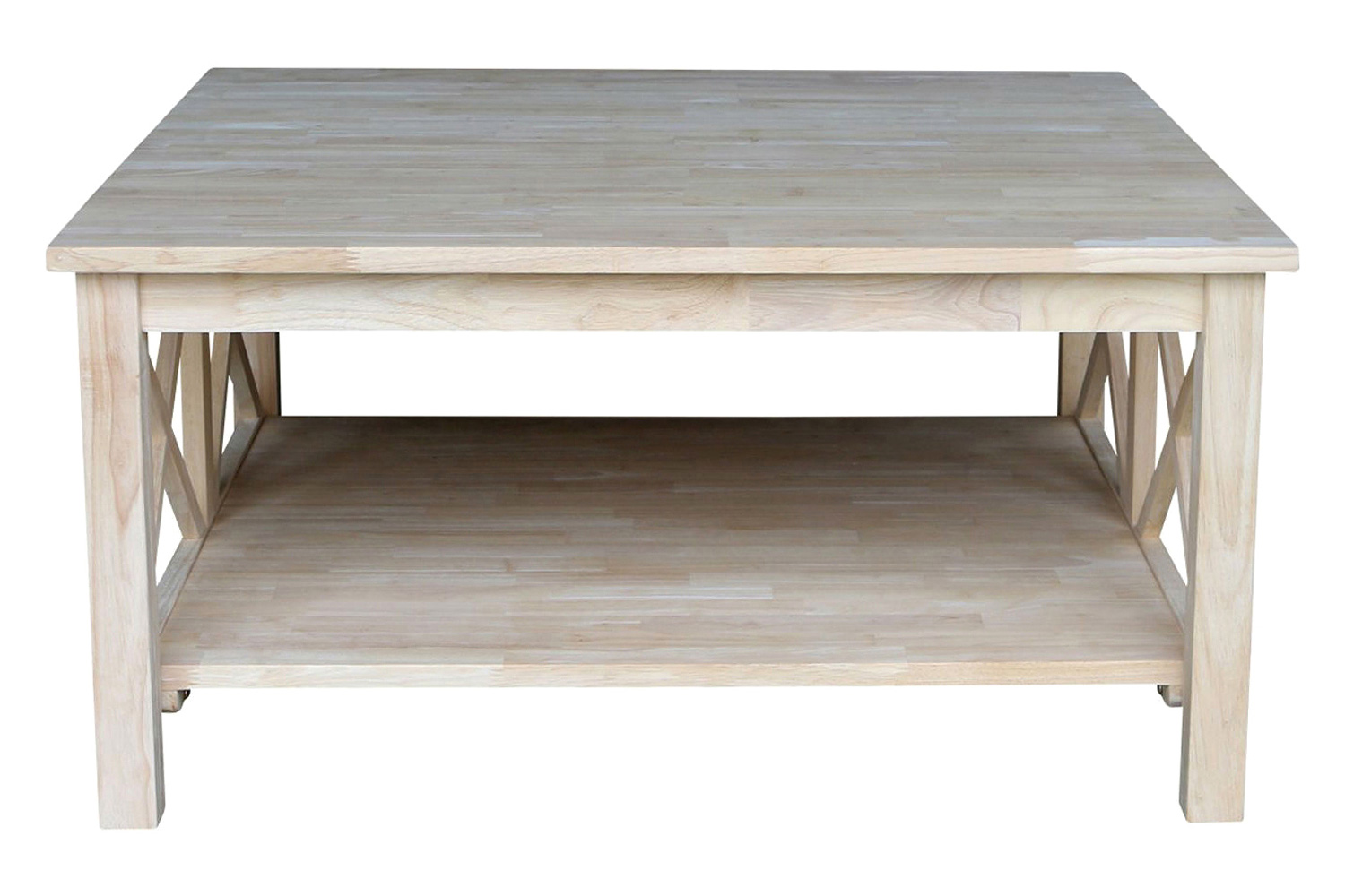 FaFurn™ - Square Unfinished Solid Wood Coffee Table with Bottom Shelf