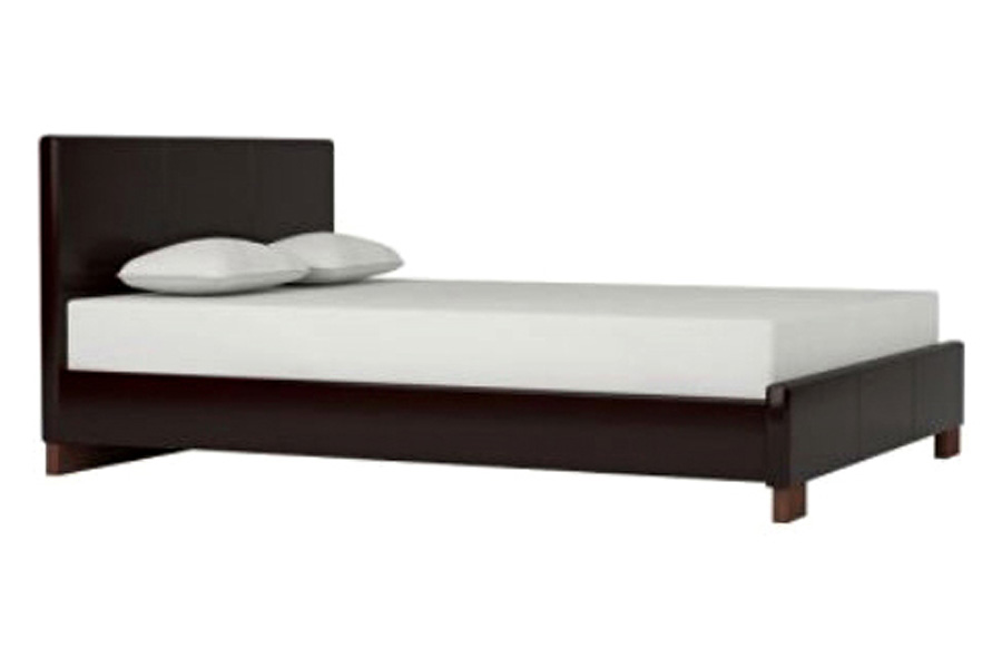 FaFurn - Queen Size Dark Brown Faux Leather Upholstered Platform Bed Frame with Headboard