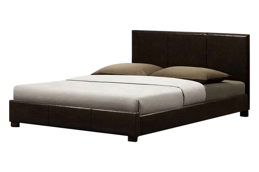 FaFurn - Queen Size Dark Brown Faux Leather Upholstered Platform Bed Frame with Headboard