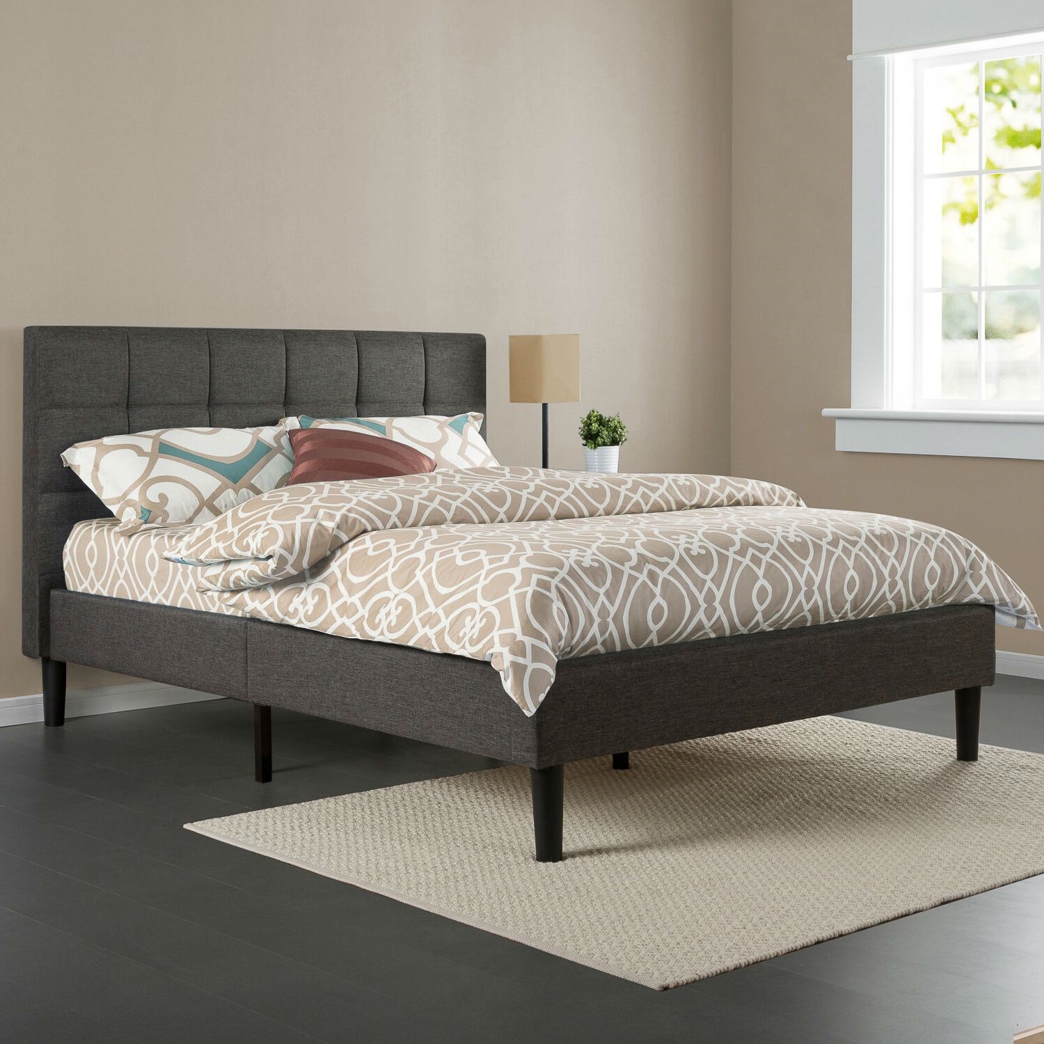 FaFurn - Queen Size Platform Bed Frame with Headboard