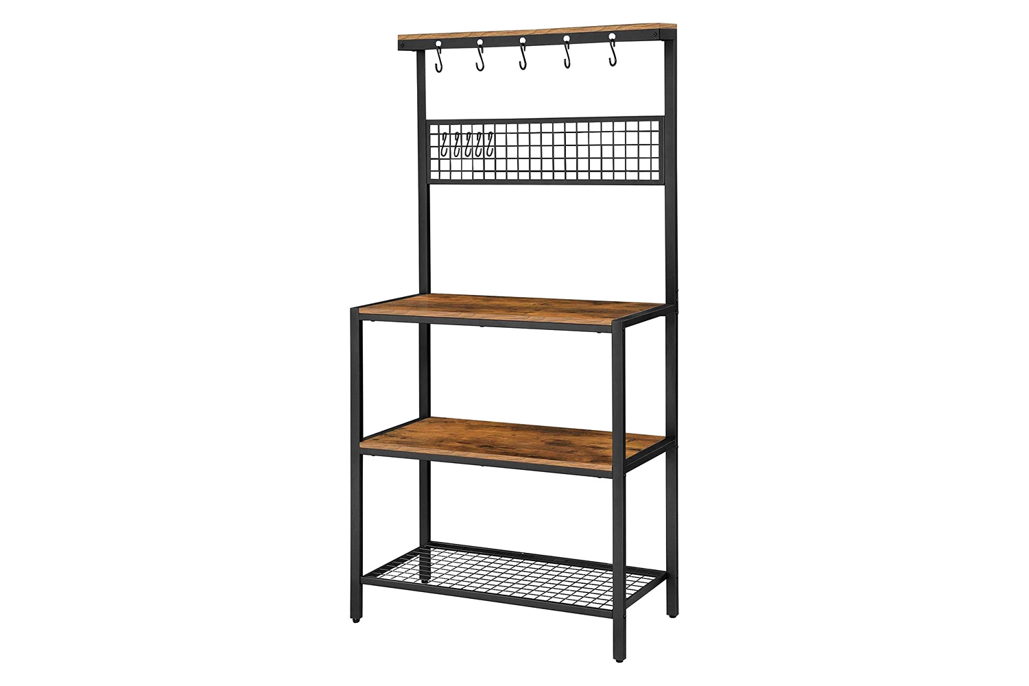 FaFurn - 3-Shelf Metal Rustic Wood Kitchen Baker'S Rack Microwave Stand