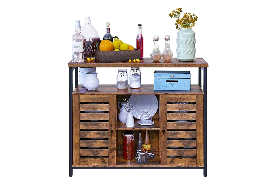 FaFurn - Rustic Farmhome Louvered Doors Storage Sideboard Cabinet with Shelf