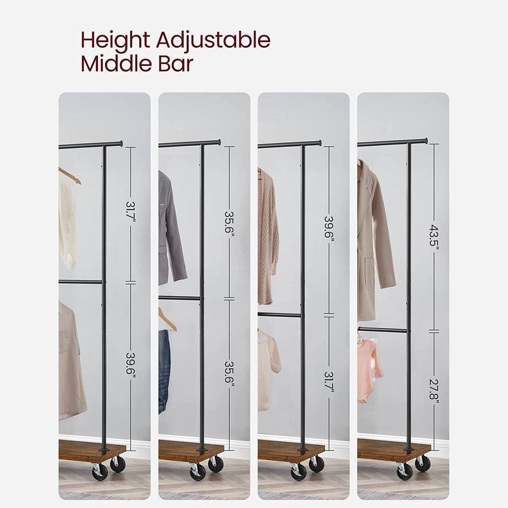 FaFurn - Garment Rack Clothes on Wheels in Brown, Steel