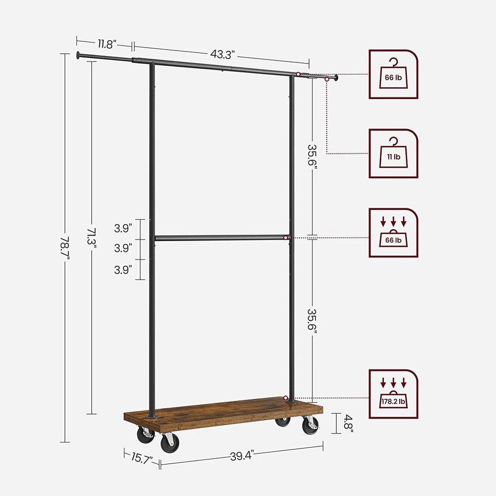 FaFurn - Garment Rack Clothes on Wheels in Brown, Steel