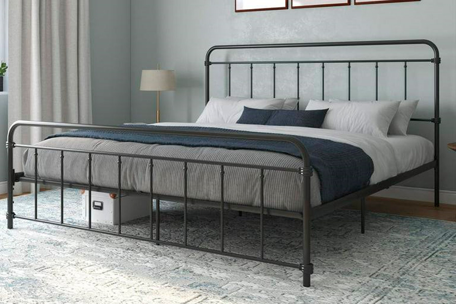 FaFurn - Vintage King Size Platform Bed with Headboard in Black, Metal