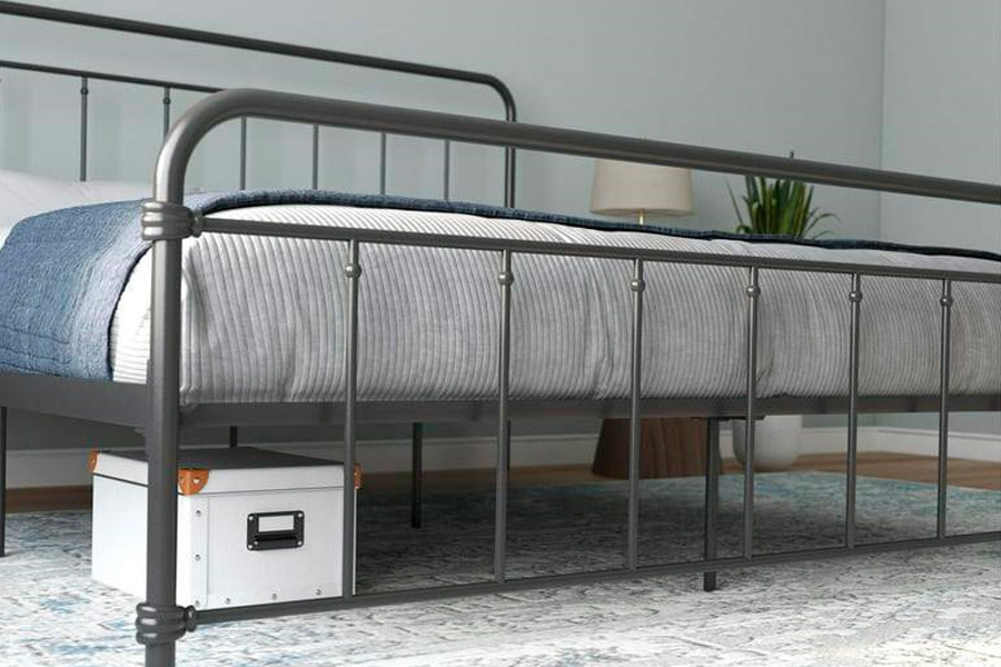 FaFurn - Vintage King Size Platform Bed with Headboard in Black, Metal