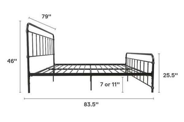 FaFurn - Vintage King Size Platform Bed with Headboard in Black, Metal