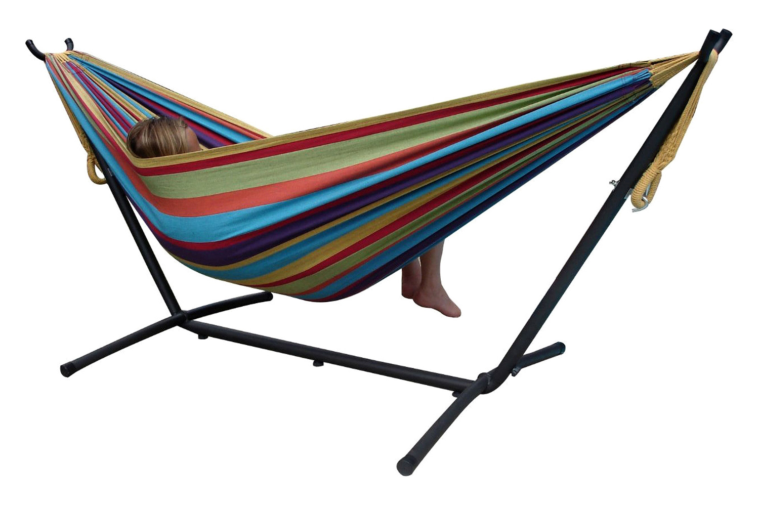 FaFurn - Tropical Fabric Double Hammock with 9-Foot Steel Stand