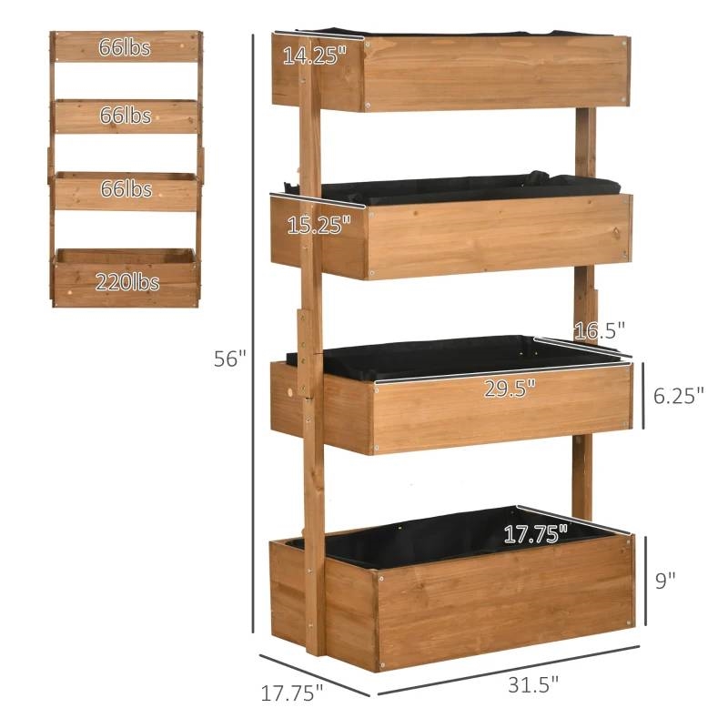 FaFurn 4-Tier Vertical Raised Bed Planter Box - Natural, Wood