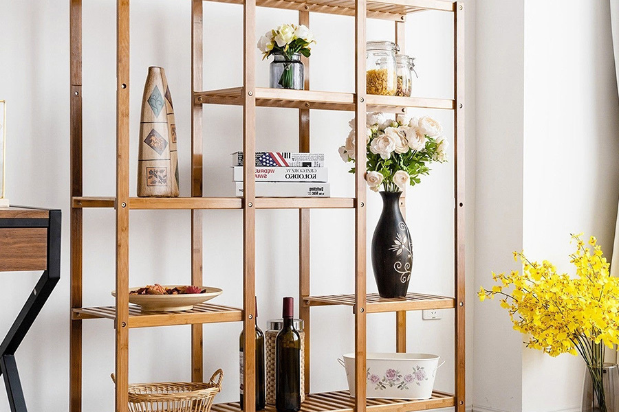 FaFurn - Eco-Friendly Bamboo 4-Shelf Bookcase Storage Rack