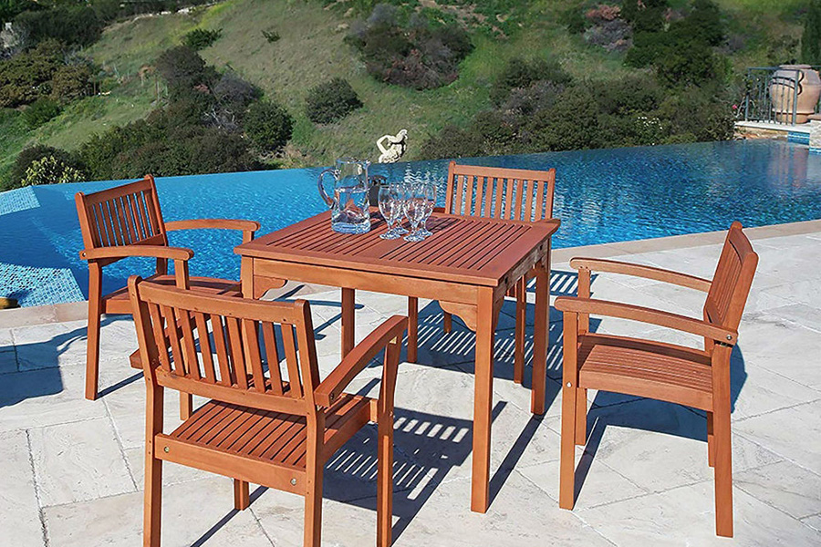 FaFurn - Square 35-In Outdoor Wooden Patio Dining Table with 2-In Diameter Umbrella Hole