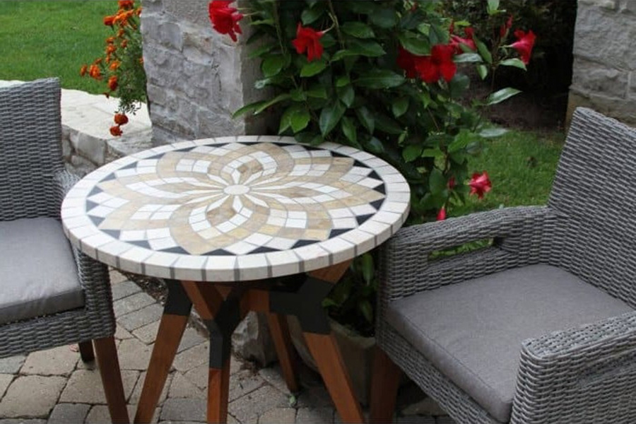 FaFurn - Round 30-Inch Bistro Style Outdoor Patio Table with Marble Tile Top