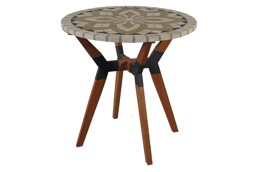 FaFurn - Round 30-Inch Bistro Style Outdoor Patio Table with Marble Tile Top