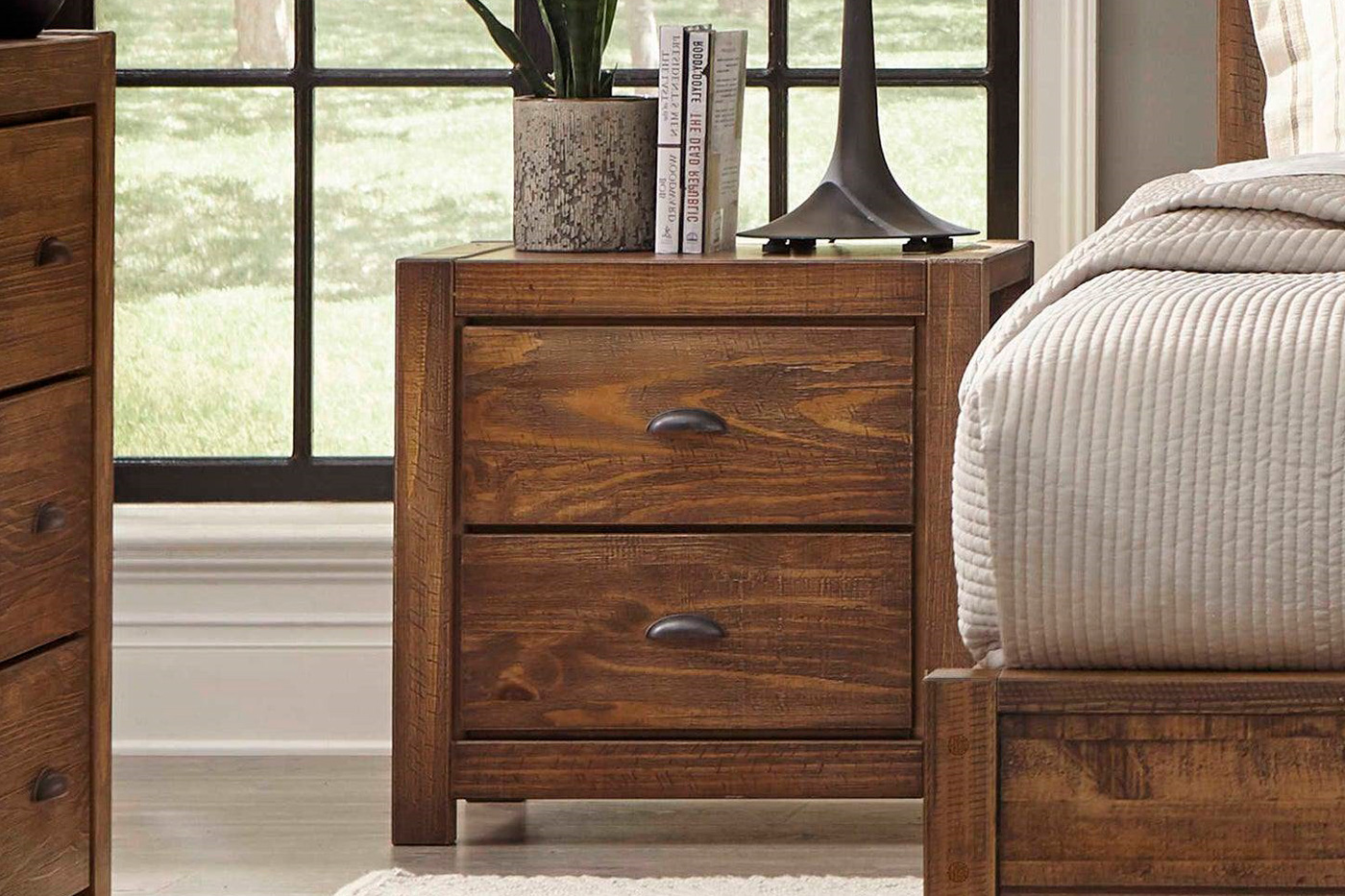 FaFurn™ Farmhouse Solid 2 Drawers End Table - Walnut, Wood