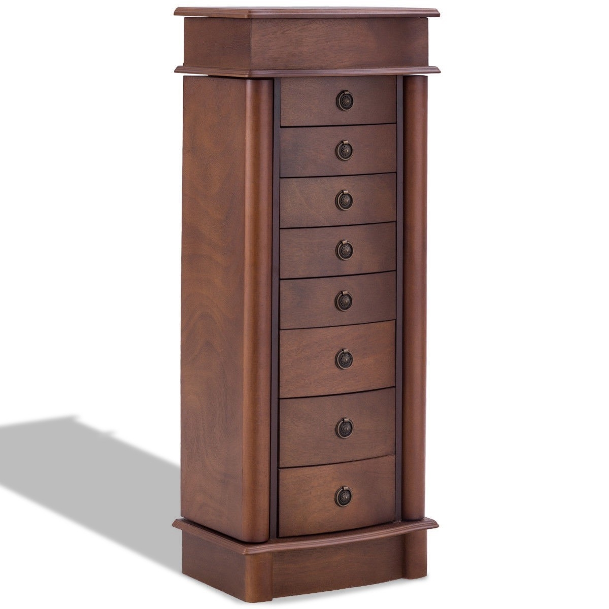 FaFurn - Jewelry Armoire Chest with Mirror in Brown, Wood