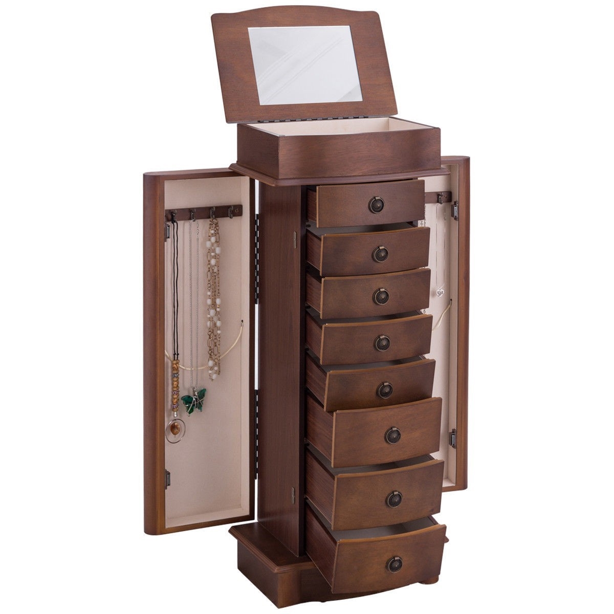 FaFurn - Jewelry Armoire Chest with Mirror in Brown, Wood