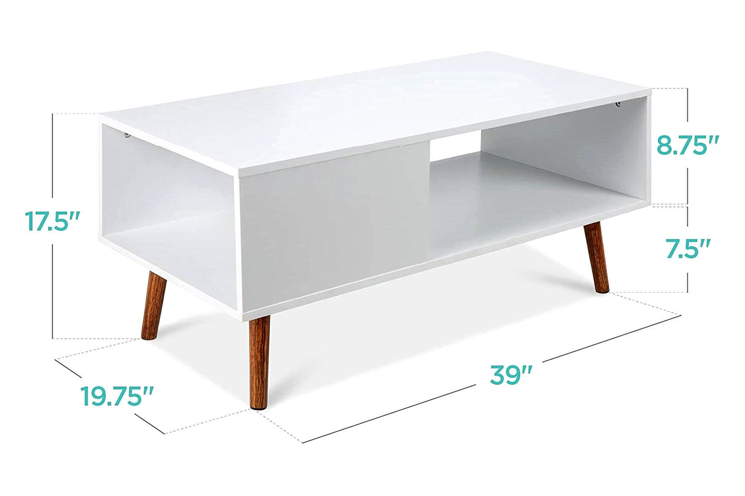 FaFurn Modern Mid-Century Coffee Table Living Room Storage Shelf - White/Brown