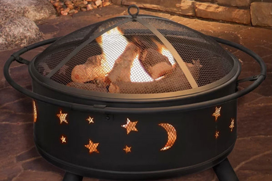 FaFurn - Heavy Duty Steel Metal Wood Burning Fire Pit with Moon and Stars Cutouts