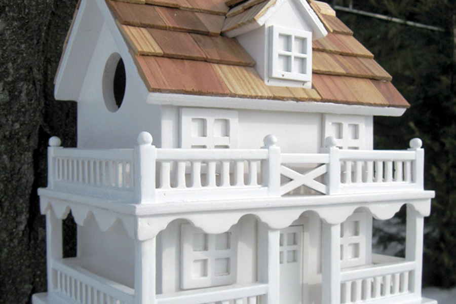 FaFurn - White Cottage Style Wood Birdhouse with Unpainted Nest Box Bird House