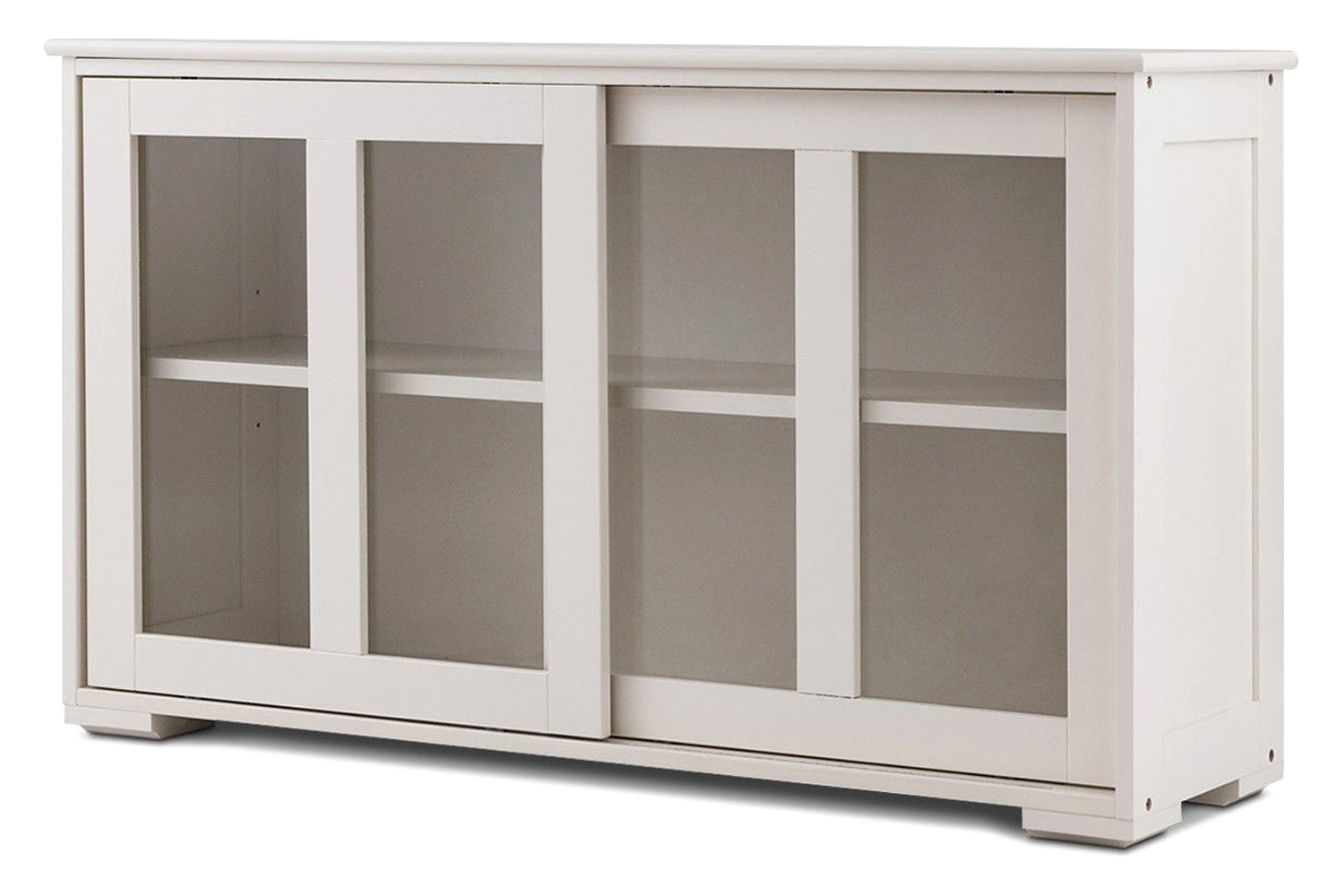 FaFurn - Modern Cream White Wood Buffet Sideboard Cabinet with Glass Sliding Door