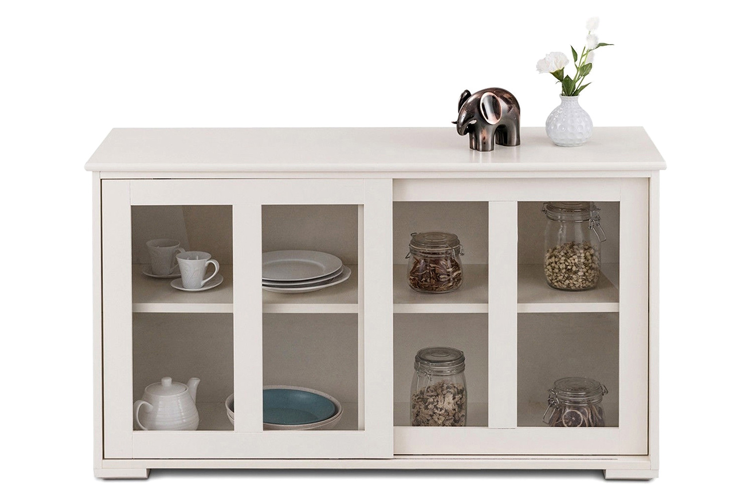 FaFurn - Modern Cream White Wood Buffet Sideboard Cabinet with Glass Sliding Door