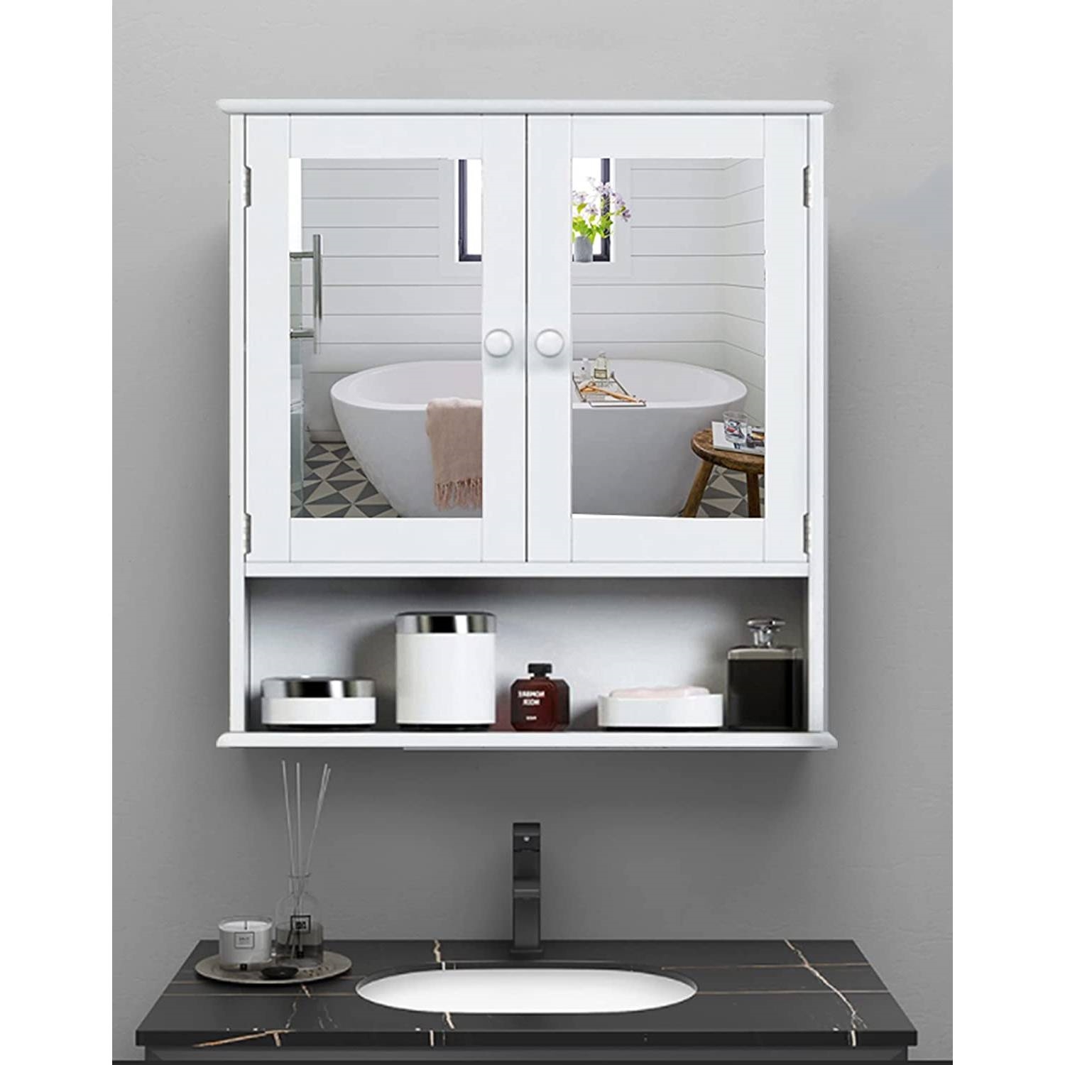 FaFurn Bathroom Cabinet with Shelf - White, Wood