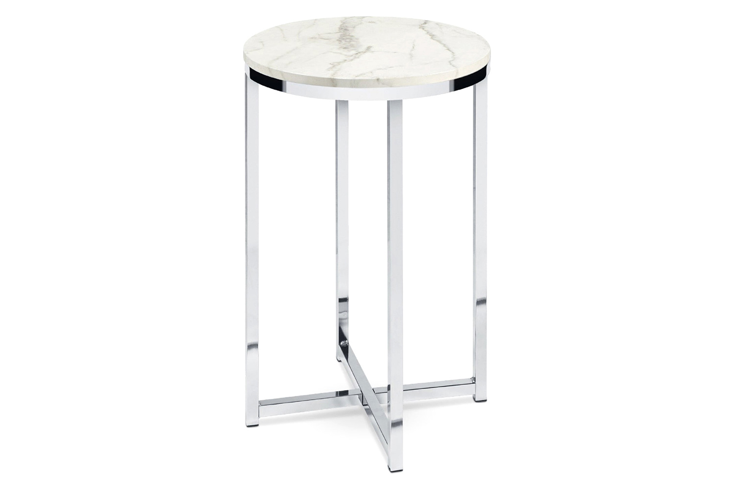 FaFurn™ Round Cross Leg Design Coffee Side Table Nightstand with Faux Marble Top - White/Chrome