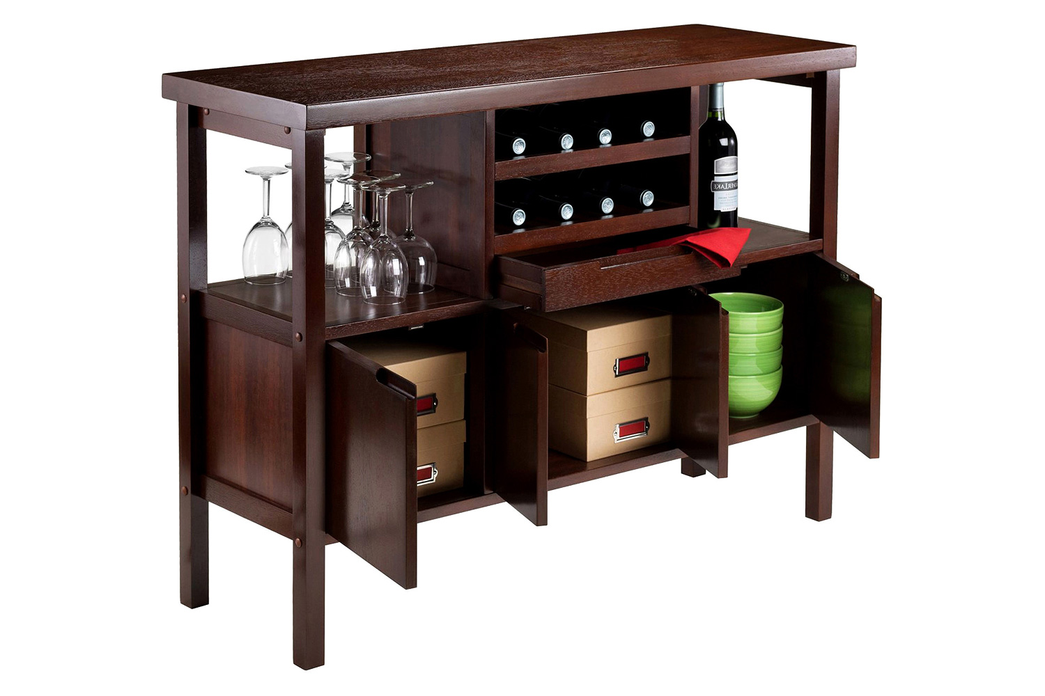 FaFurn - Sideboard Buffet Table Wine Rack in Brown Wood Finish