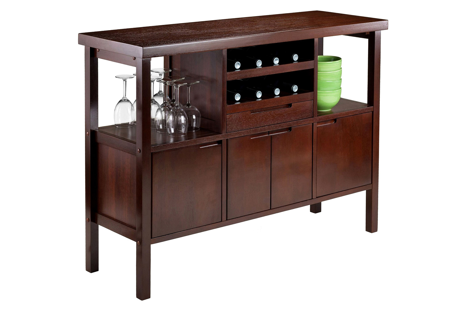 FaFurn - Sideboard Buffet Table Wine Rack in Brown Wood Finish