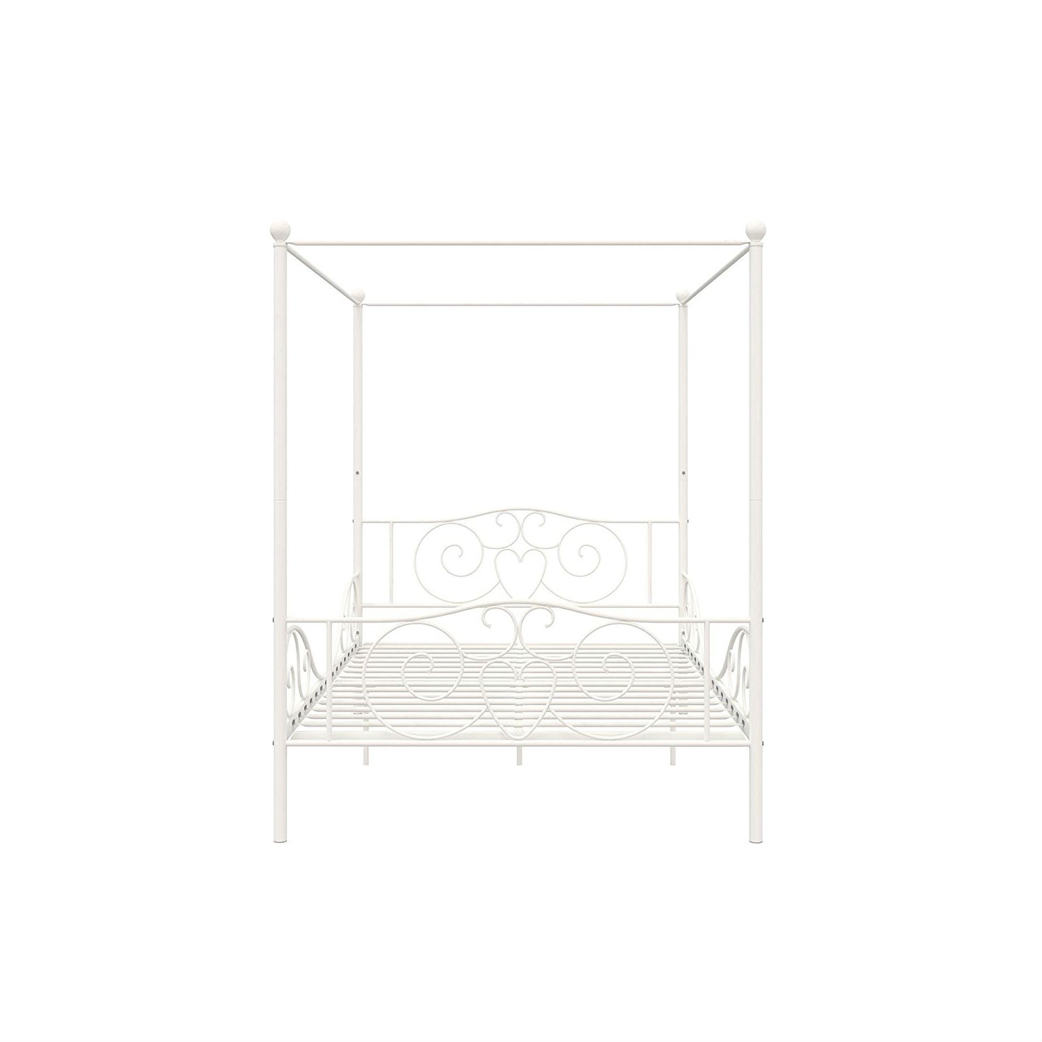 FaFurn Full Size Canopy Bed Frame with Heavy Duty Steel Slats - White, Metal