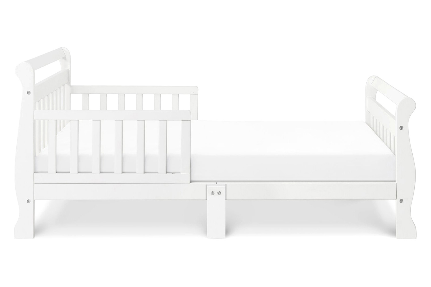 FaFurn Wooden Modern Toddler Sleigh Bed with Slatted Guard Rails - White