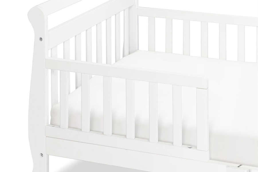 FaFurn Wooden Modern Toddler Sleigh Bed with Slatted Guard Rails - White