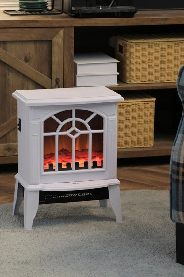 FaFurn Electric Fireplace Heater with Realistic Log Flame Led - White