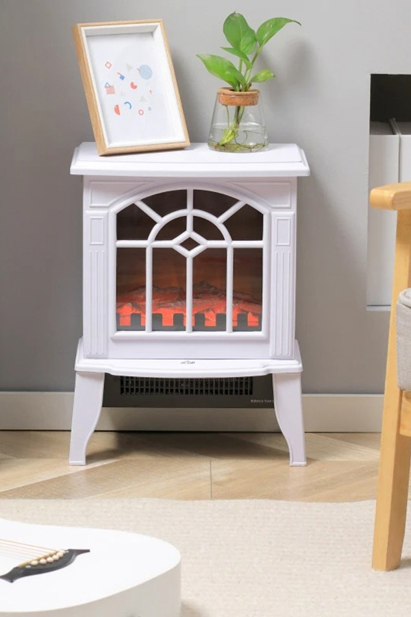 FaFurn Electric Fireplace Heater with Realistic Log Flame Led - White