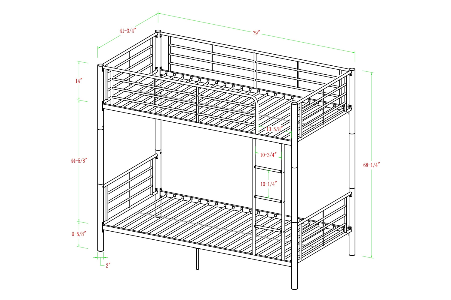 FaFurn - Twin Over Twin Sturdy Steel Metal Bunk Bed in White Finish