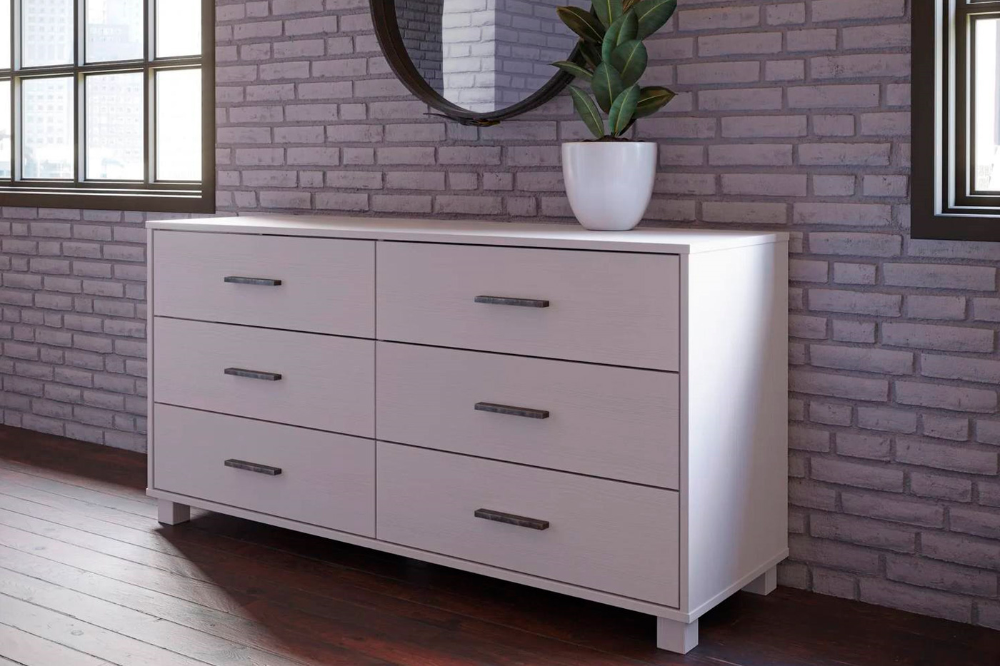 FaFurn Modern Farmhouse Solid 6 Drawers Double Dresser - White, Wood