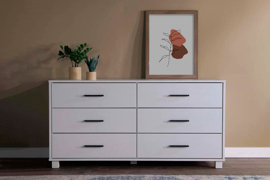 FaFurn Modern Farmhouse Solid 6 Drawers Double Dresser - White, Wood