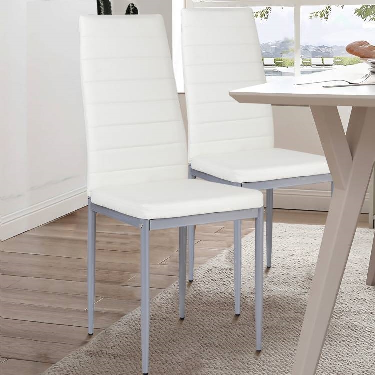 FaFurn Set of 4 Modern Dining Chairs with Metal Legs - White, Leather