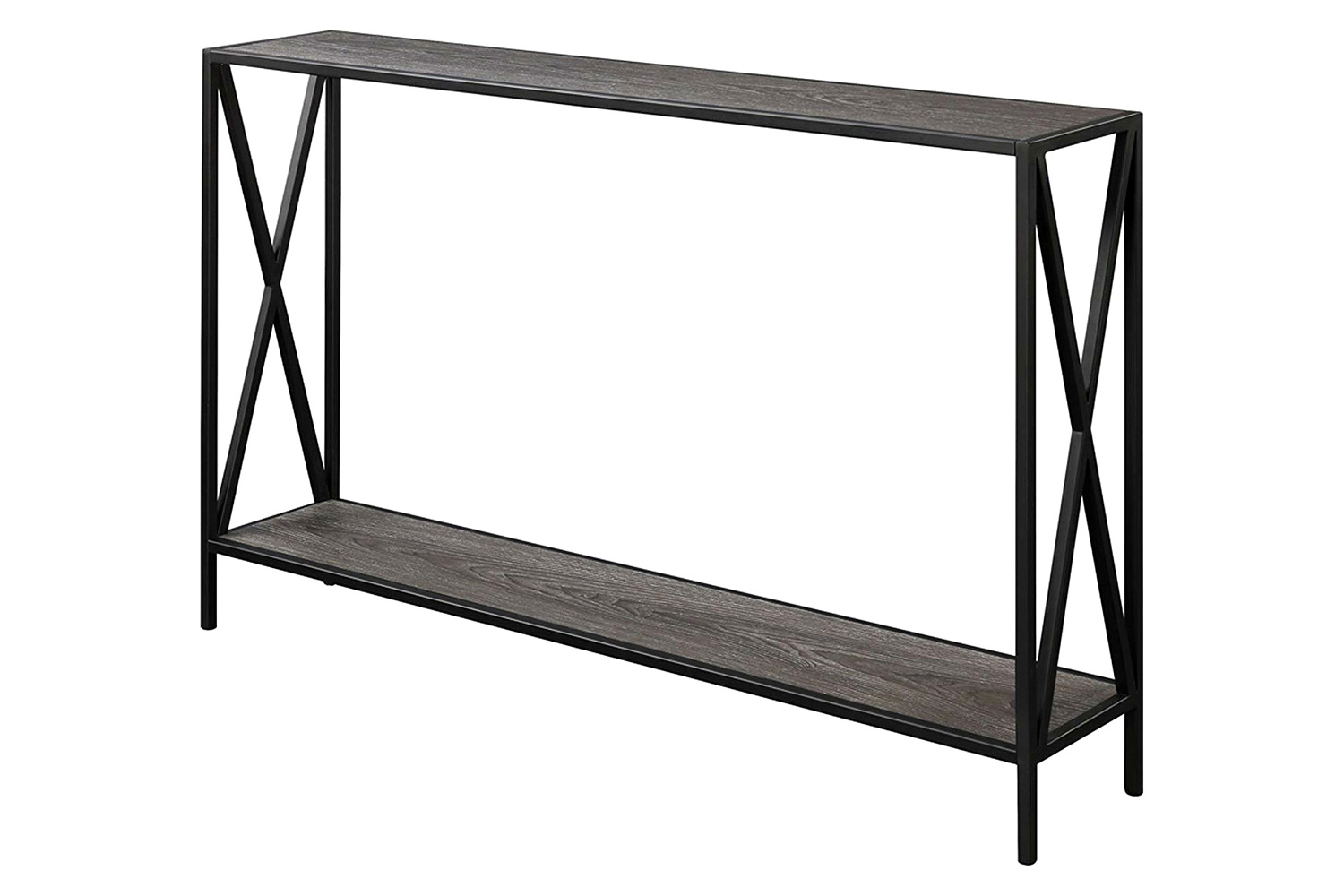 FaFurn - Weathered Gray Wood Console Sofa Table with Bottom Shelf and Metal Frame