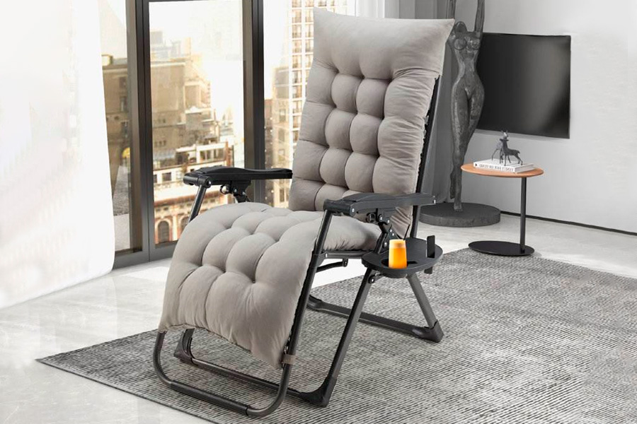 FaFurn™ Folding Recliner Chair with Removable Cushion - Gray, Fabric