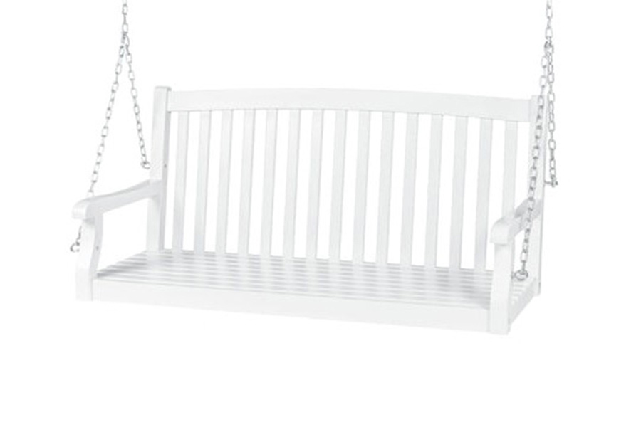 FaFurn - White Acacia Wooden Curved Back Hanging Porch Swing Bench with Mounting Chains