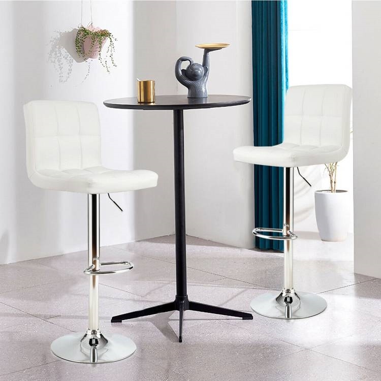 FaFurn Set of 2 Modern Adjustable Barstool with PU Leather Swivel Seat - White