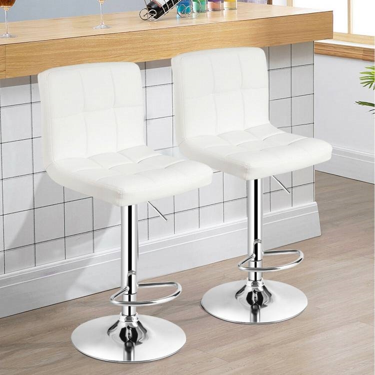 FaFurn Set of 2 Modern Adjustable Barstool with PU Leather Swivel Seat - White