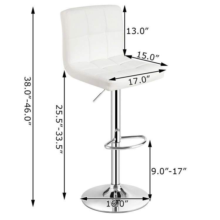 FaFurn Set of 2 Modern Adjustable Barstool with PU Leather Swivel Seat - White